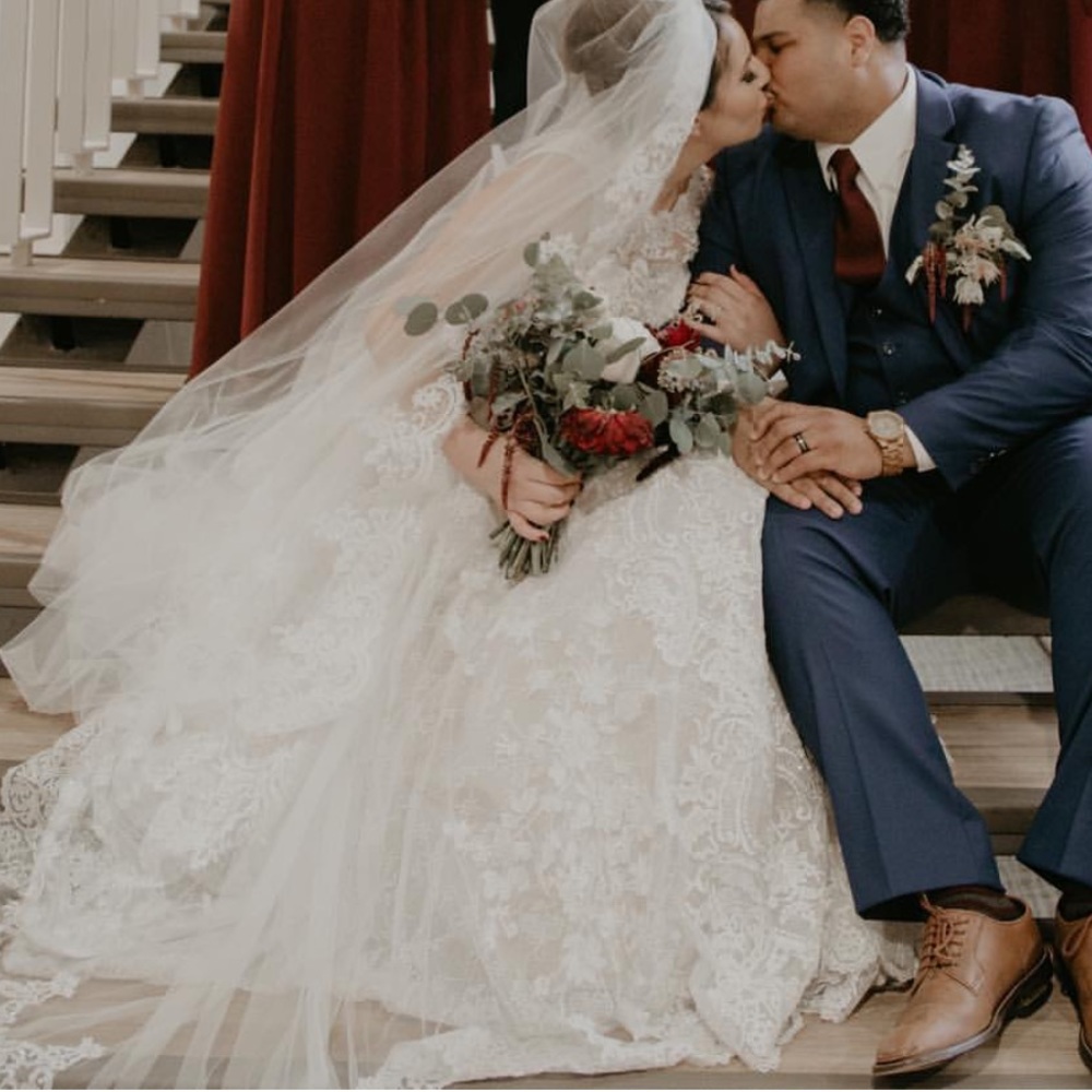 Beaded Lace Wedding Dress with Pleated Skirt